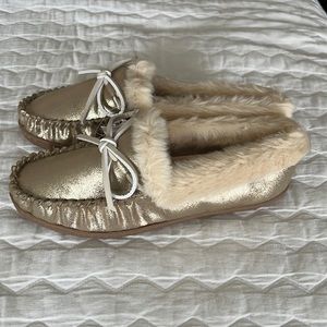 Brand New J. Crew Gold Slippers (size 8)